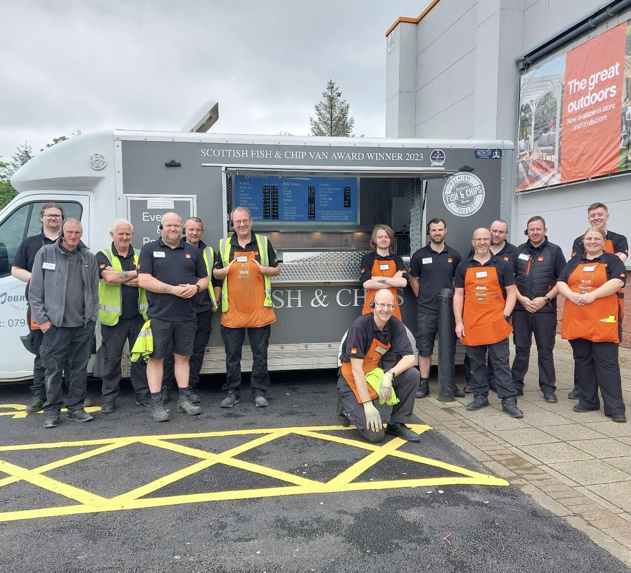 Corporate team gathered beside Joanna's Chippy Van