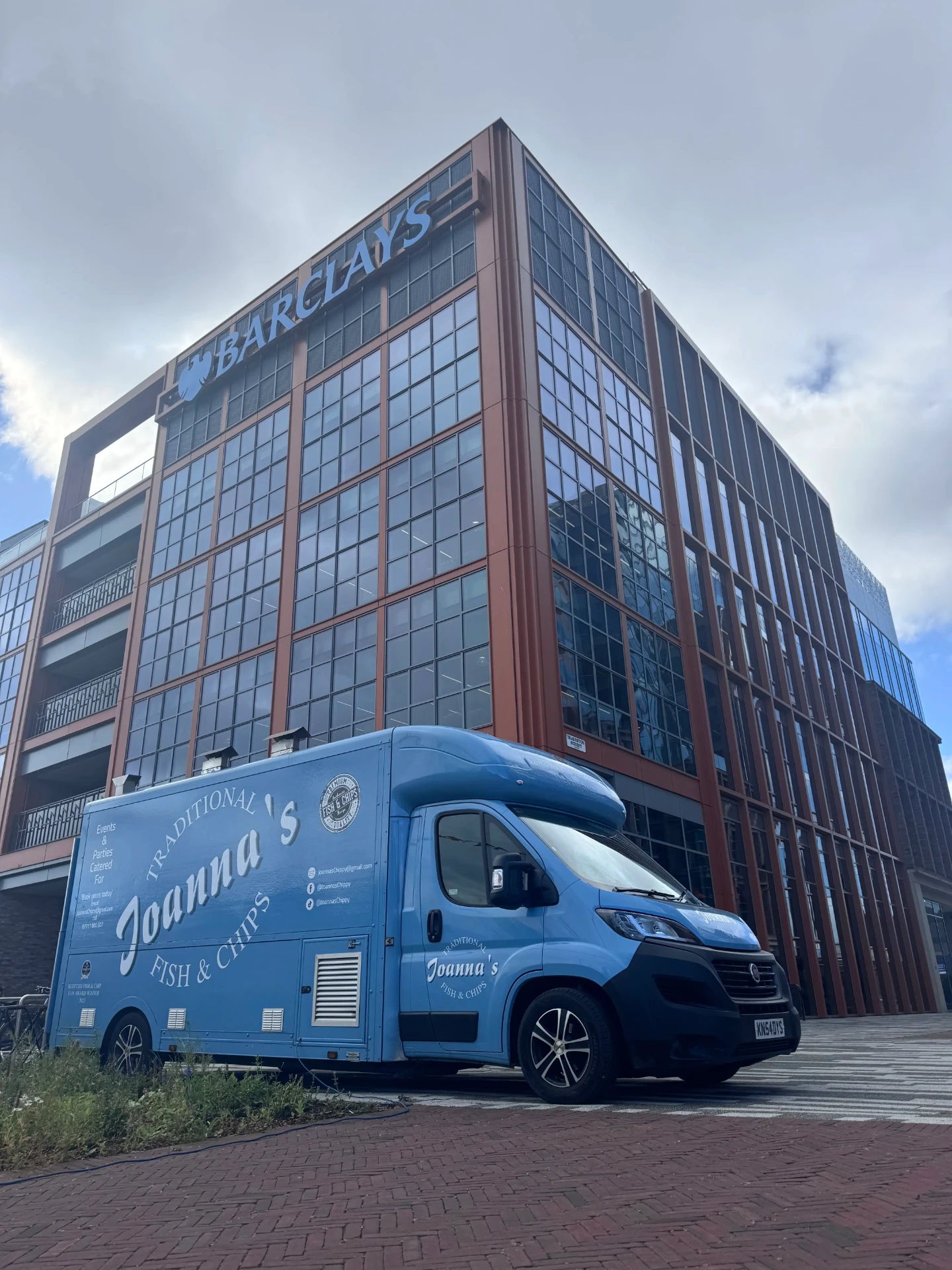 Joanna's Chippy Van outside the Barclays building